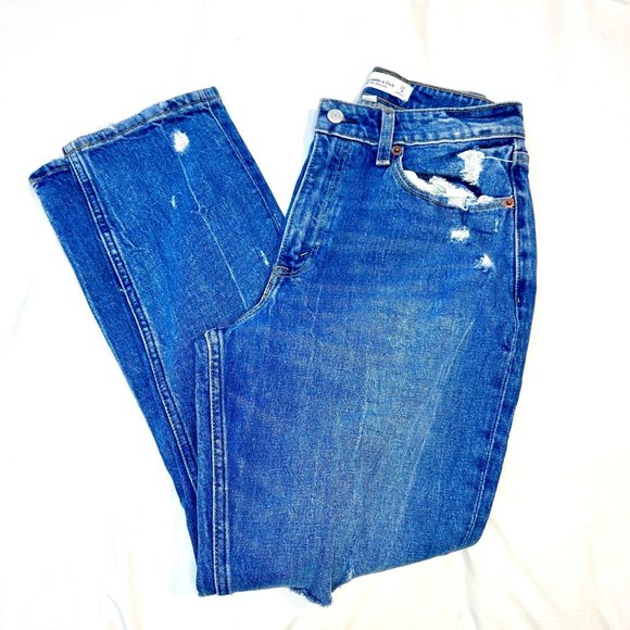 Abercrombie & Fitch Curve Love High Rise Mom Distressed Jean Vintage Blue 27 - Picture 1 of 12